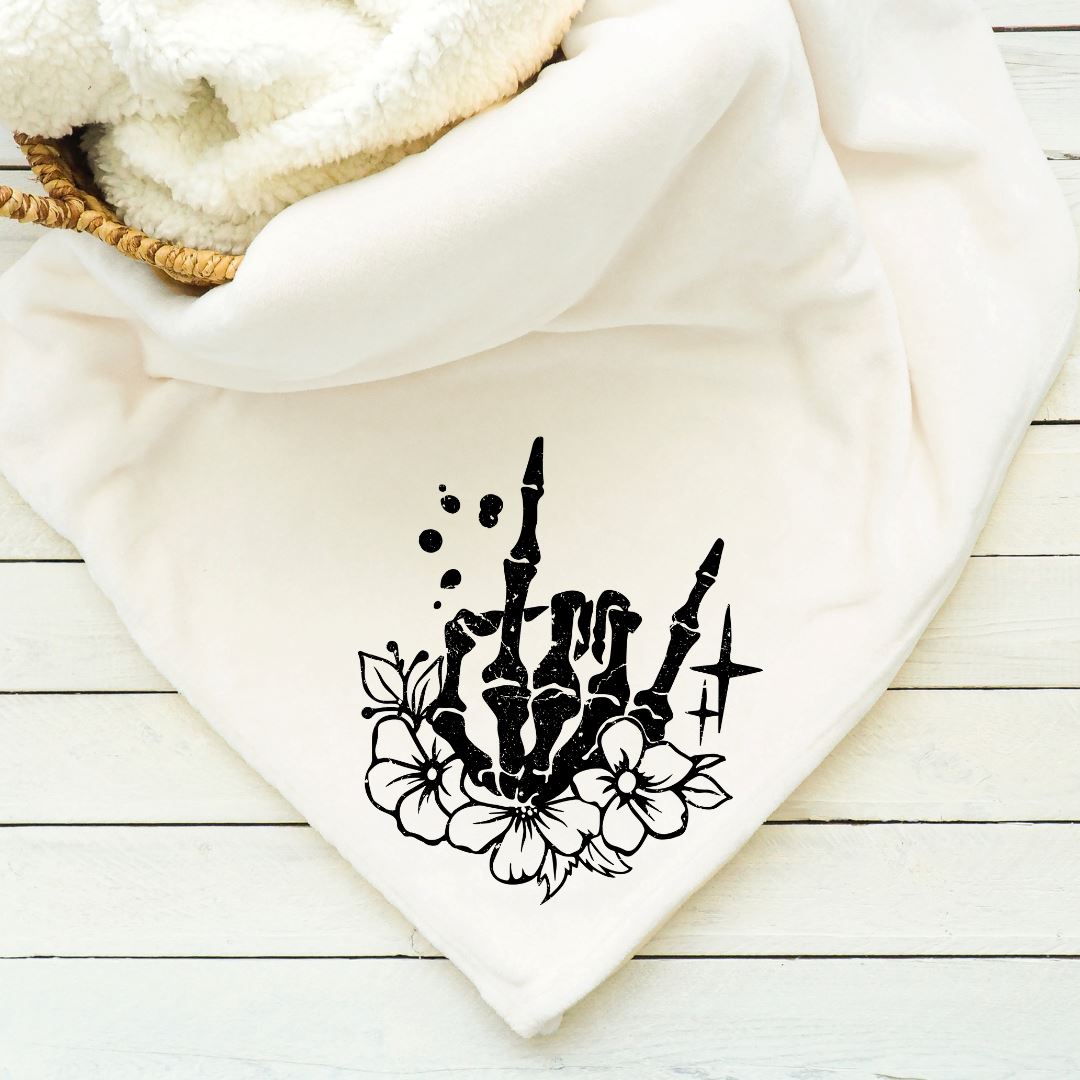 Rock On Skeleton Hand Flower Blanket Blankets Harlow Boutique Official Online Store
