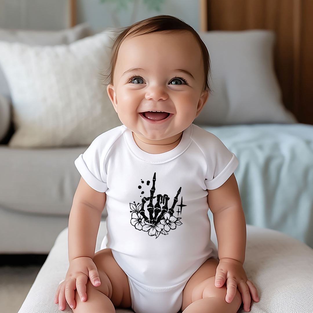 Rock On Skeleton Hand Flower Baby Bodysuit Harlow Boutique Official Online Store