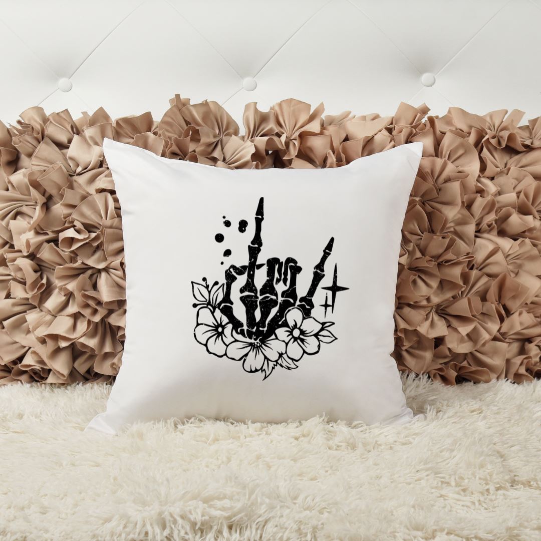 ROCK ON SKELETON HAND FLOWER PILLOW Pillow Harlow Boutique Official Online Store