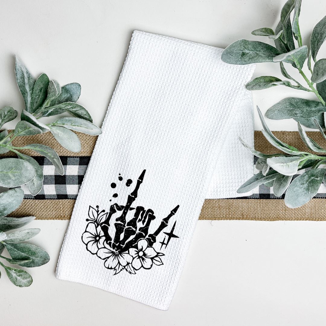 ROCK ON SKELETON HAND FLOWER TEA TOWEL Tea Towel Harlow Boutique Official Online Store