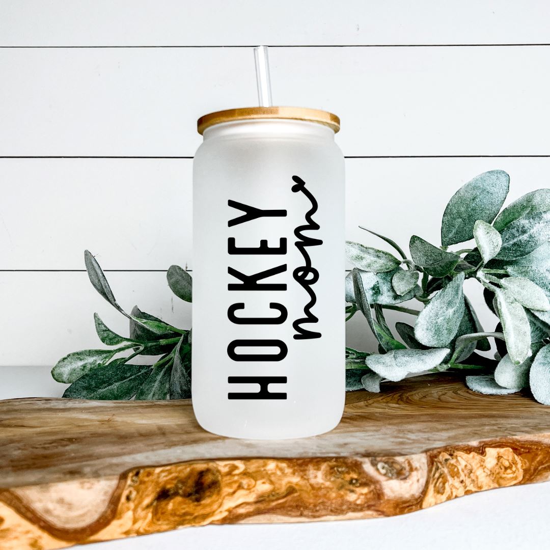 HOCKEY MOM FROSTED GLASS JAR TUMBLER Harlow Boutique Official Online Store
