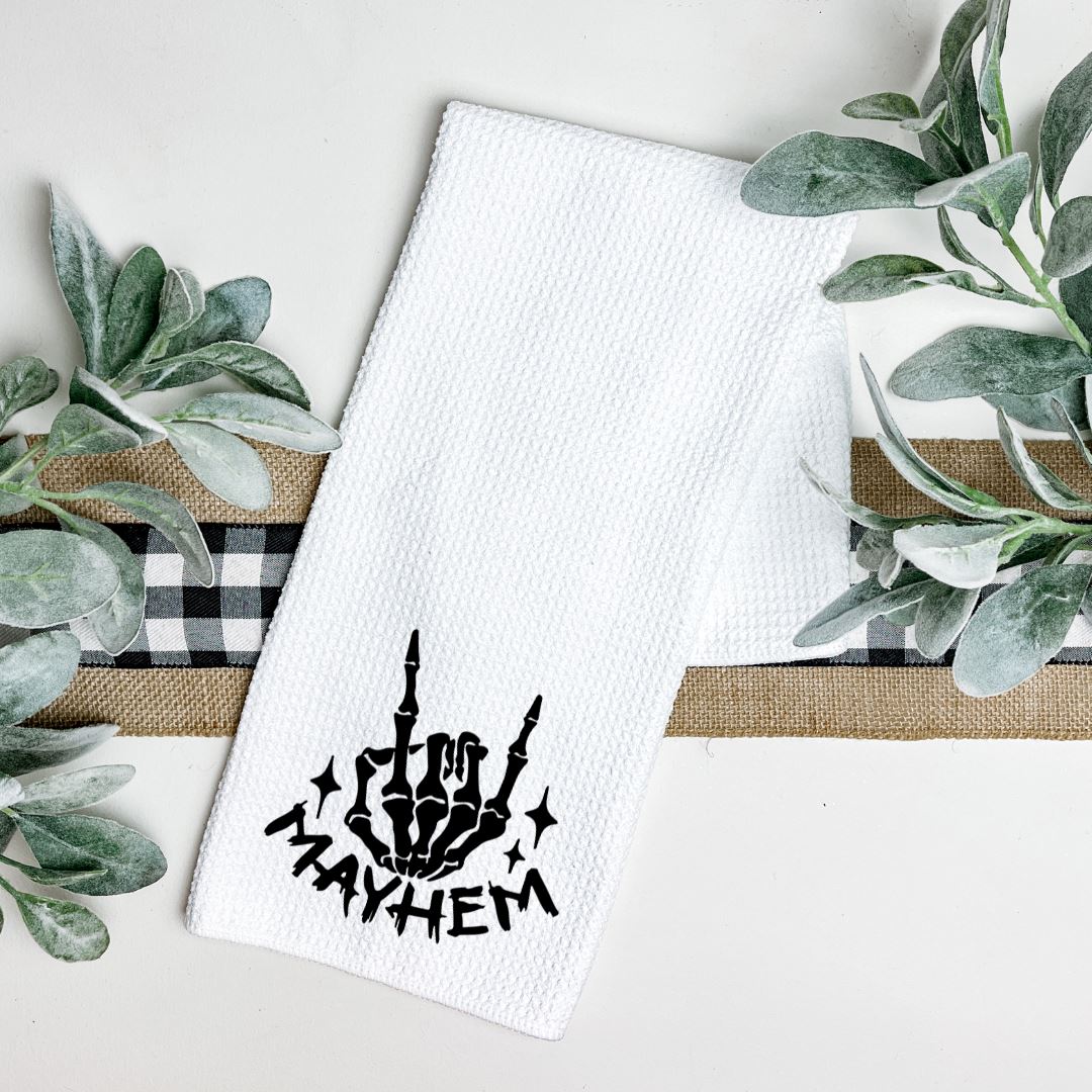 MAYHEM ROCK ON SKELETON HAND TEA TOWEL Tea Towel Harlow Boutique Official Online Store