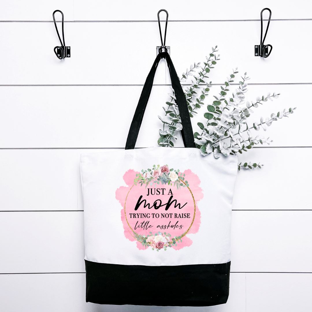 Just A Mom Trying Not To Raise Little Assholes Tote Bag Harlow Boutique Official Online Store