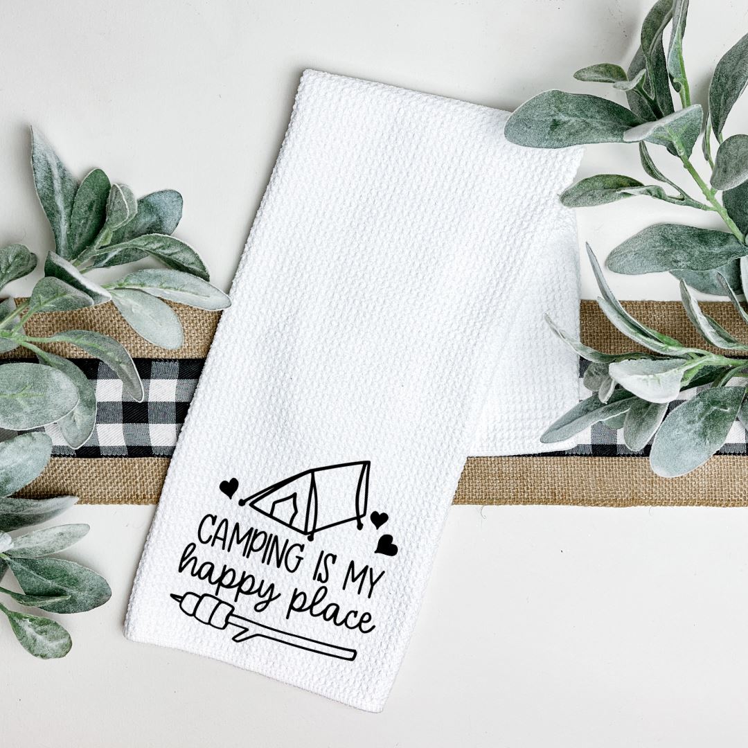 CAMPING IS MY HAPPY PLACE TEA TOWEL Harlow Boutique Official Online Store