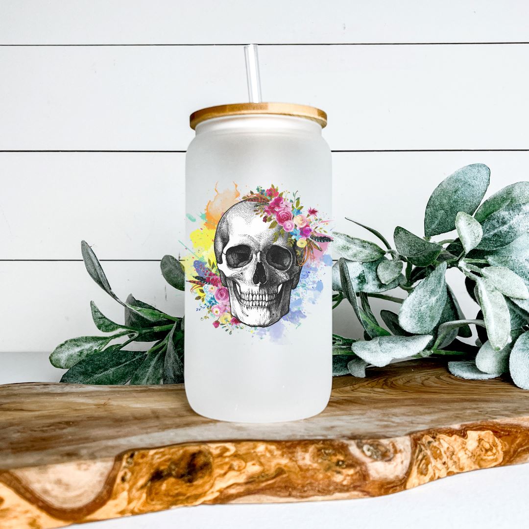 WATERCOLOR SKULL GLASS JAR TUMBLER Harlow Boutique Official Online Store