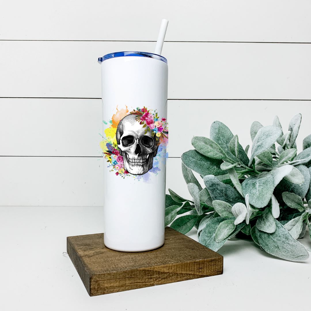 WATERCOLOR SKULL TALL TUMBLER Tumblers Harlow Boutique Official Online Store
