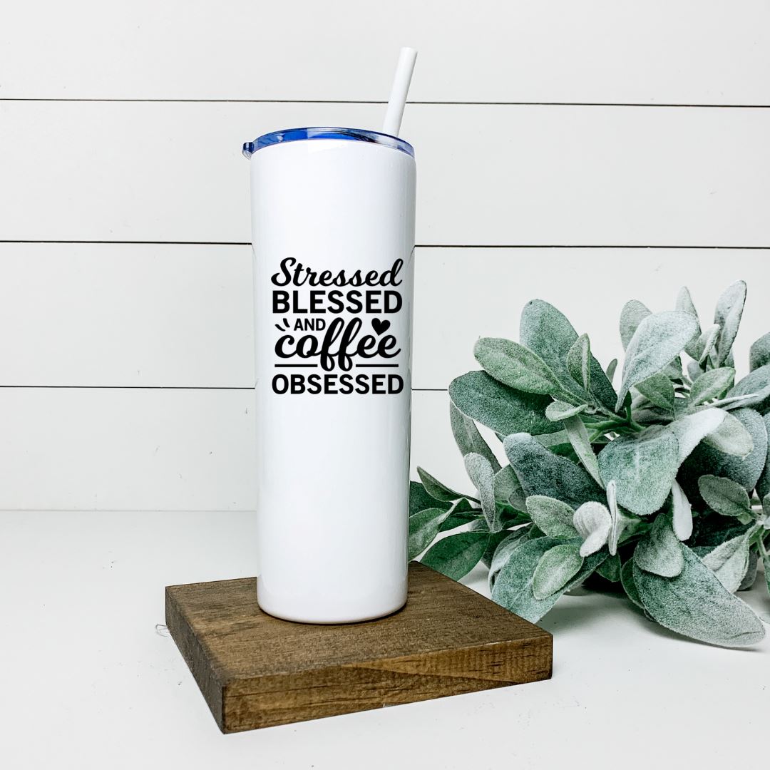 STRESSED BLESSED AND COFFEE OBSESSED TALL TUMBLER Tumblers Harlow Boutique Official Online Store