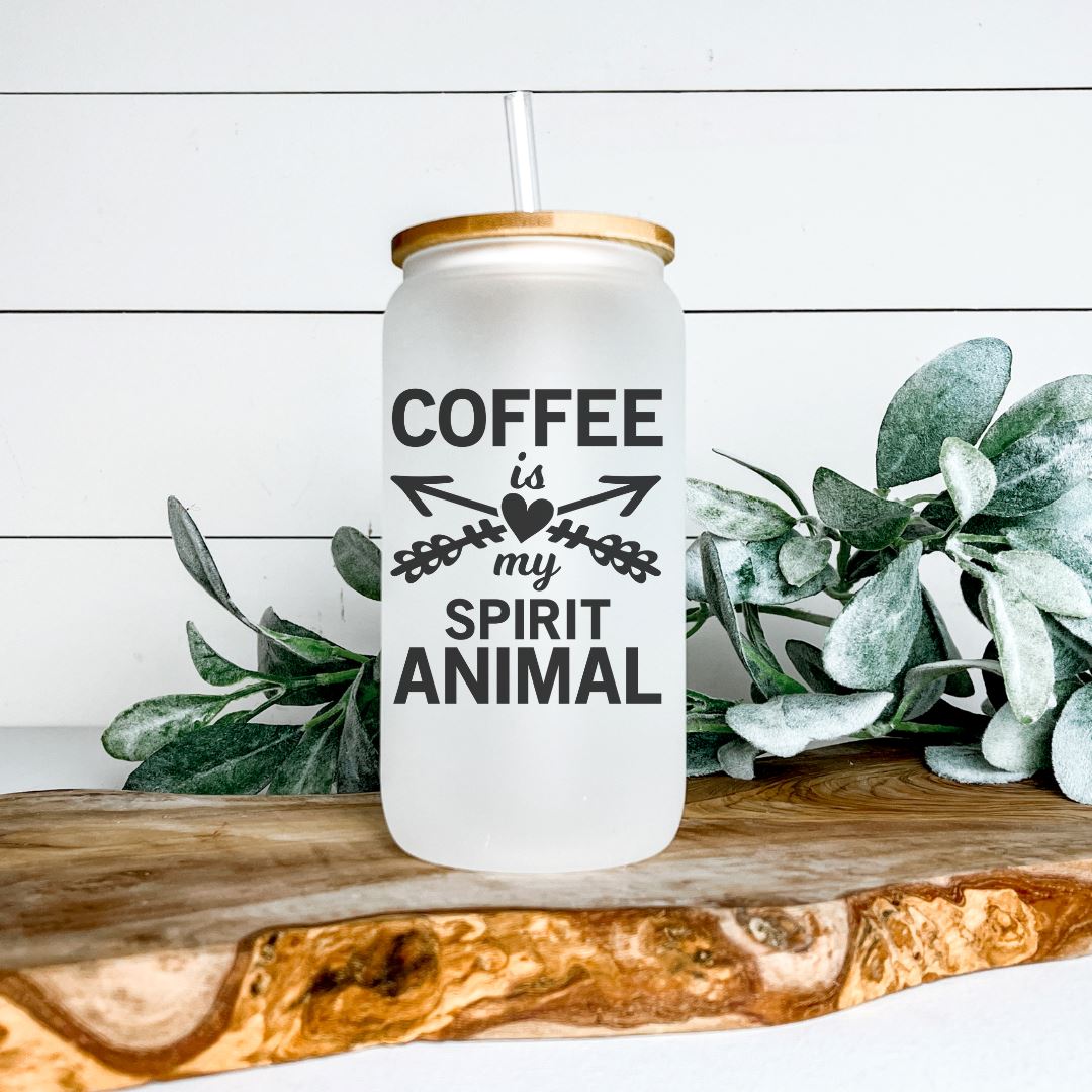 COFFEE IS MY SPIRIT ANIMAL FROSTED GLASS JAR TUMBLER Harlow Boutique Official Online Store