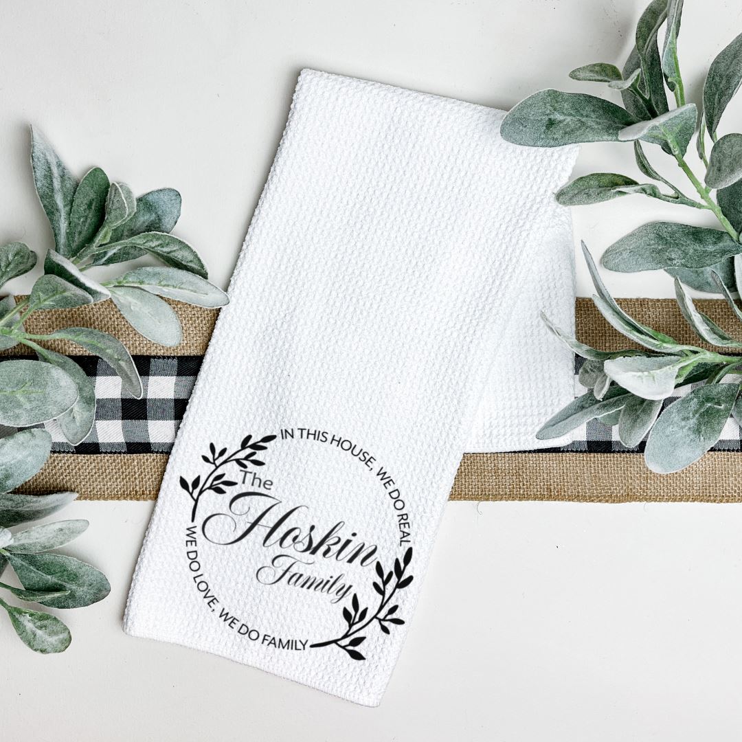 FAMILY NAME WREATH TEA TOWEL Tea Towel Harlow Boutique Official Online Store