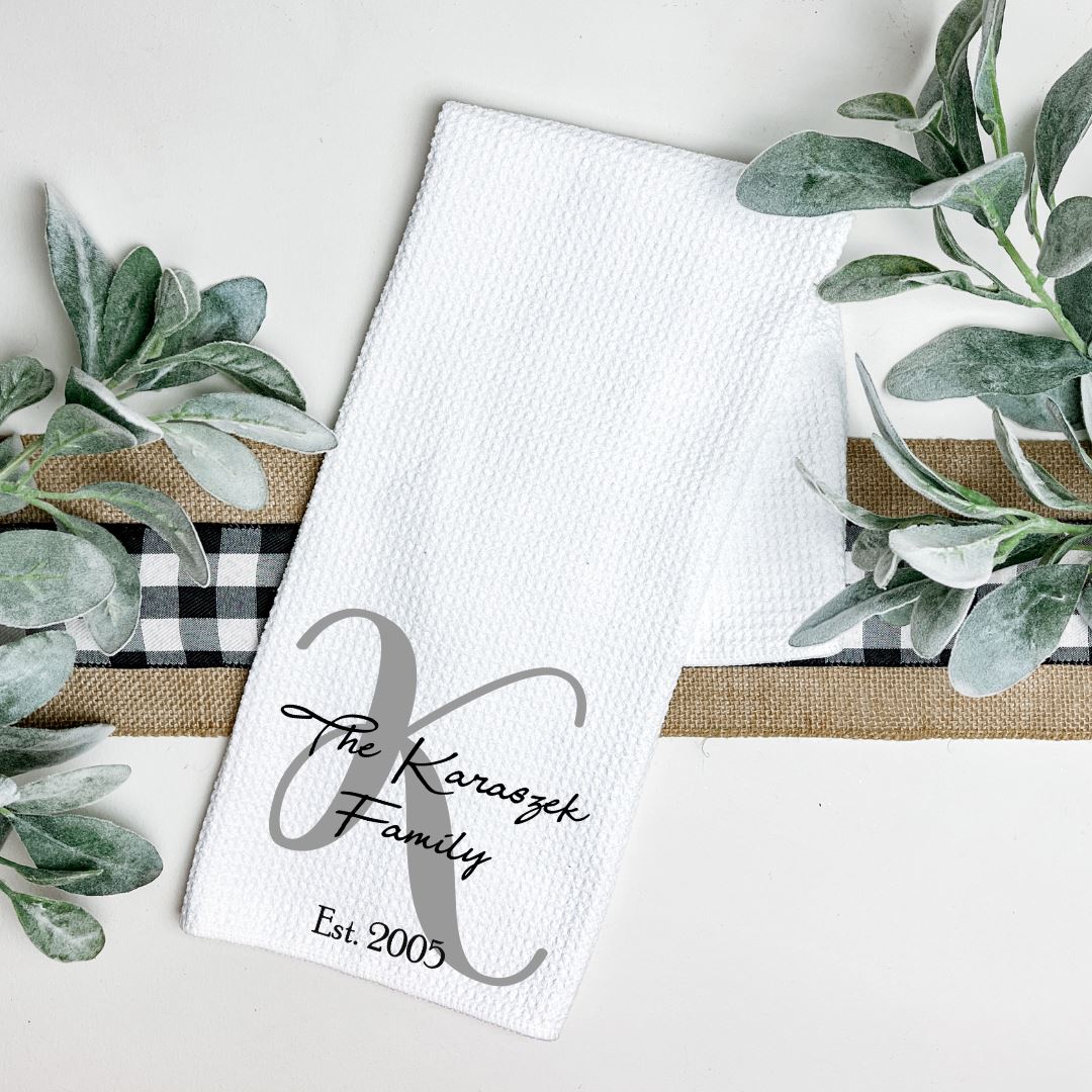 FAMILY NAME MONOGRAMMED TEA TOWEL Tea Towel Harlow Boutique Official Online Store