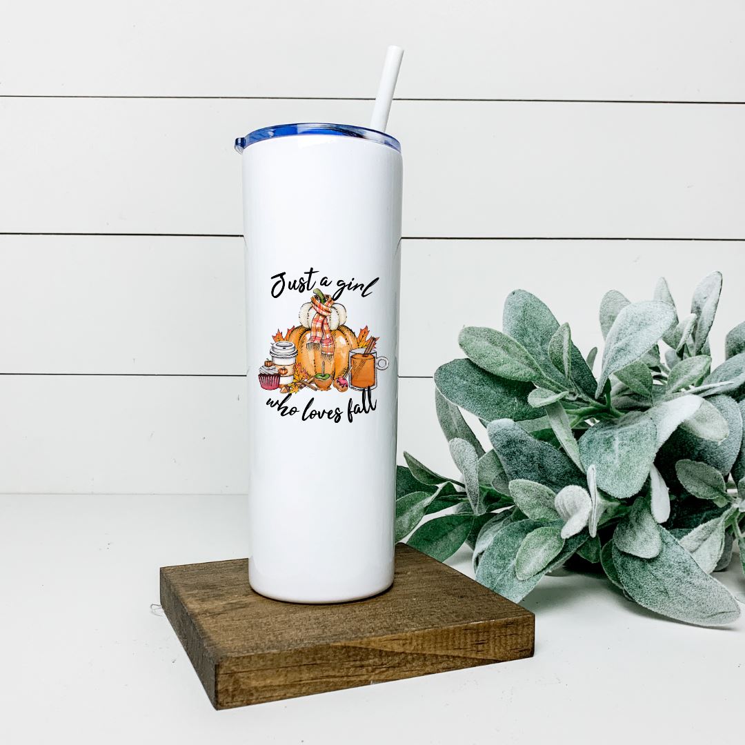 JUST A GIRL WHO LOVES FALL TALL TUMBLER Tumblers Harlow Boutique Official Online Store