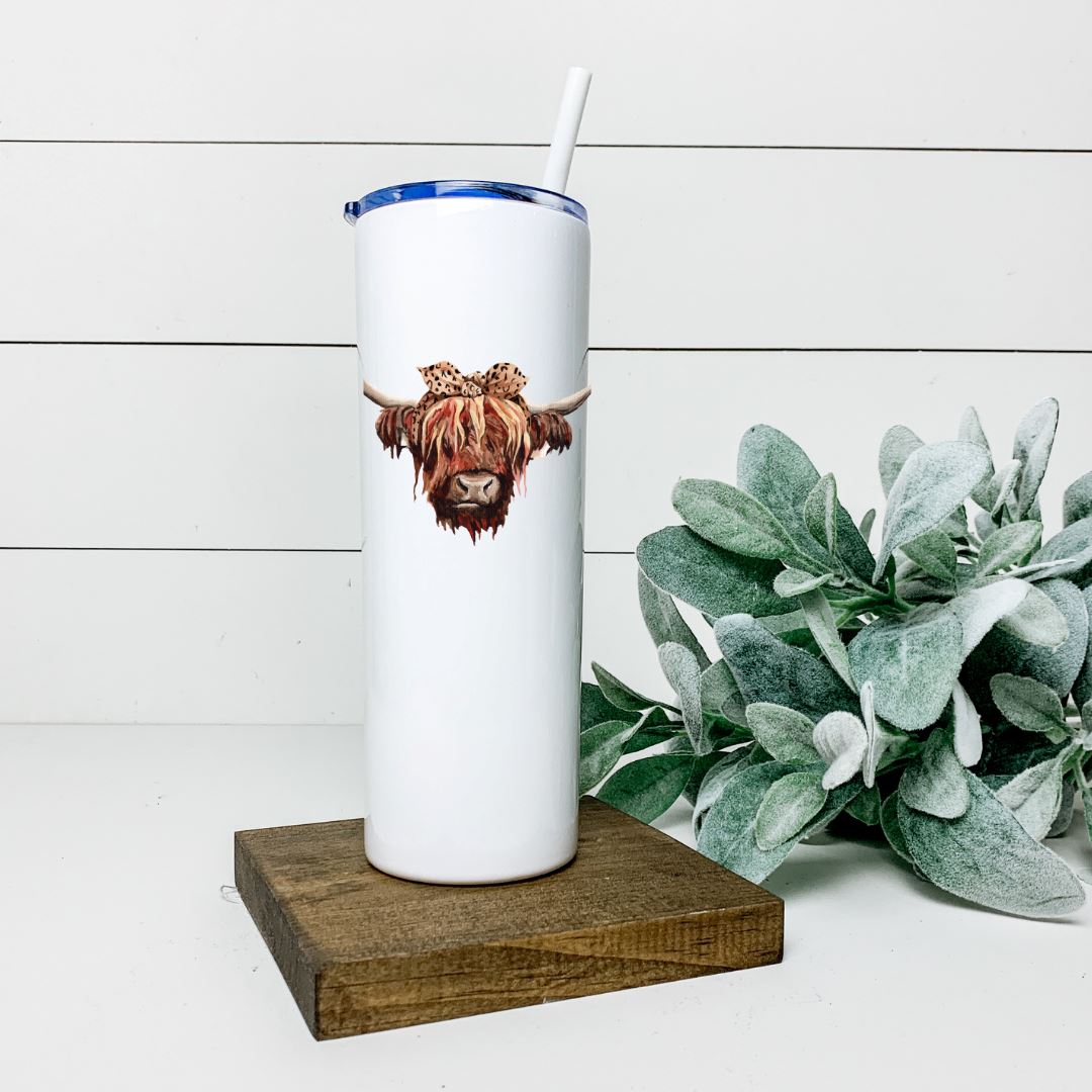 HIGHLAND COW LEOPARD HEADBAND TALL TUMBLER Tumblers Harlow Boutique Official Online Store