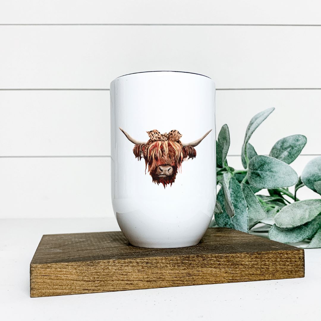 HIGHLAND COW LEOPARD HEADBAND WINE TUMBLER Harlow Boutique Official Online Store