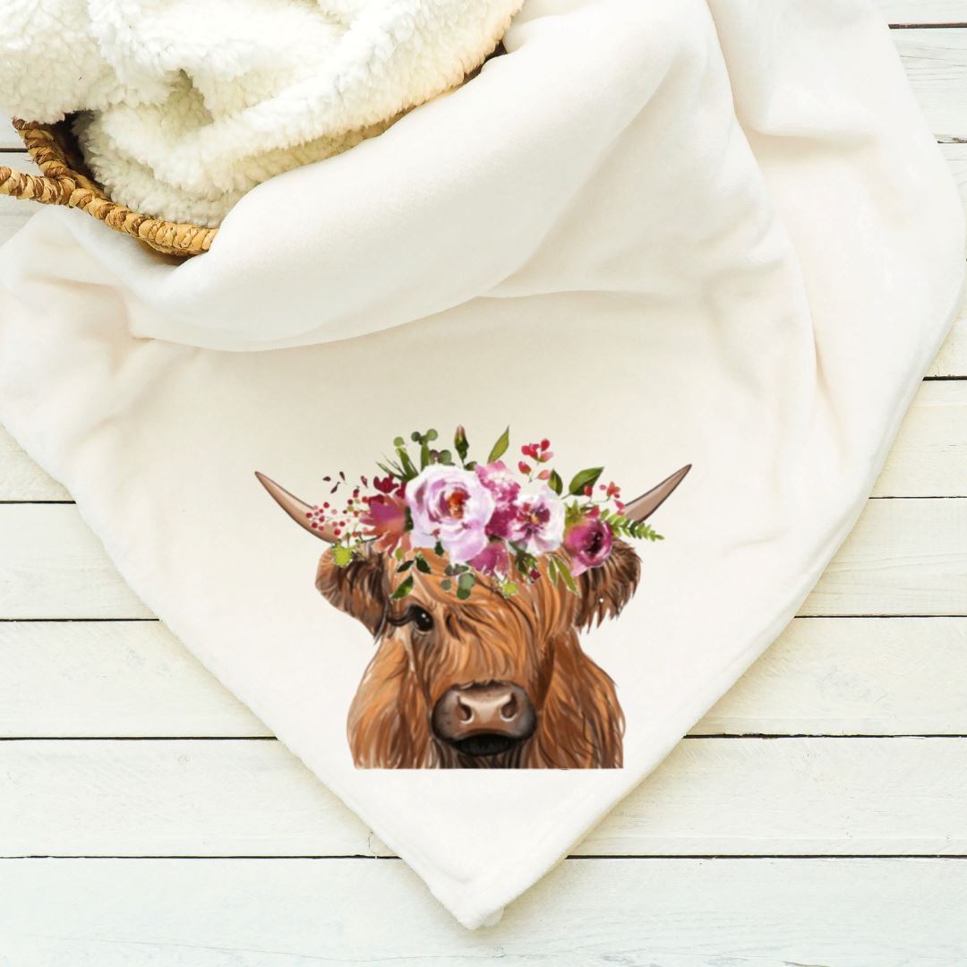 Floral Highland Cow Blanket Blankets Harlow Boutique Official Online Store