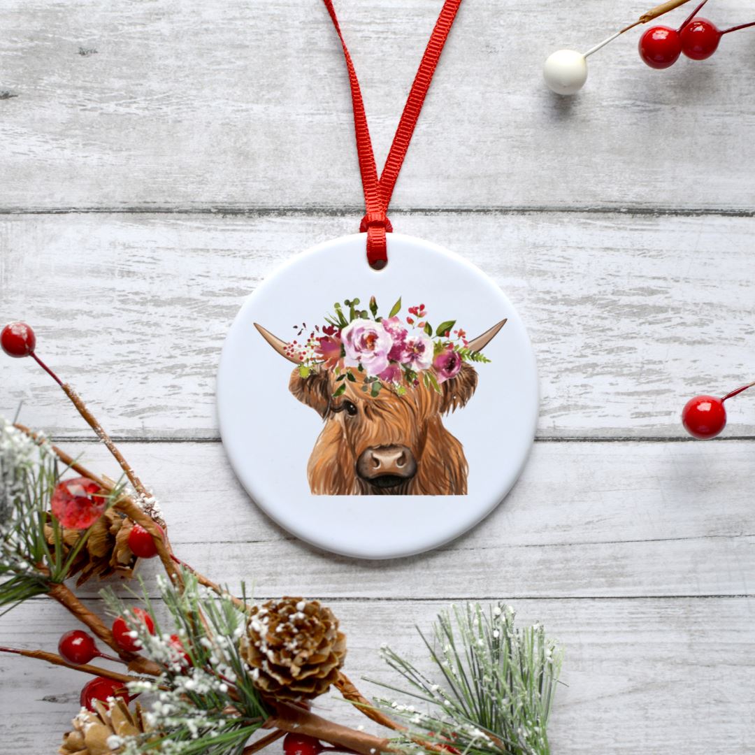FLORAL HIGHLAND COW ORNAMENT Harlow Boutique Official Online Store
