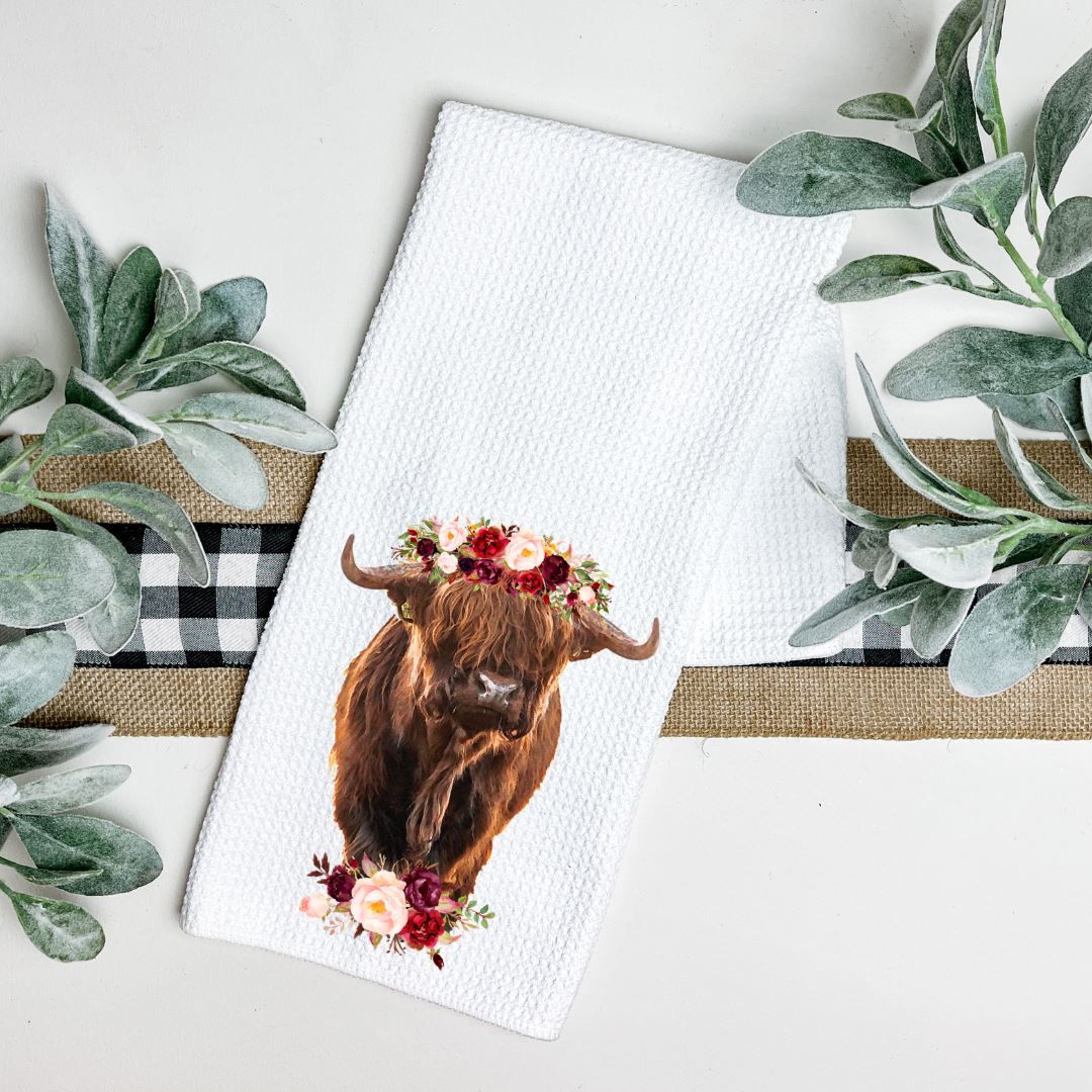 FORAL HIGHLAND COW TEA TOWEL Harlow Boutique Official Online Store