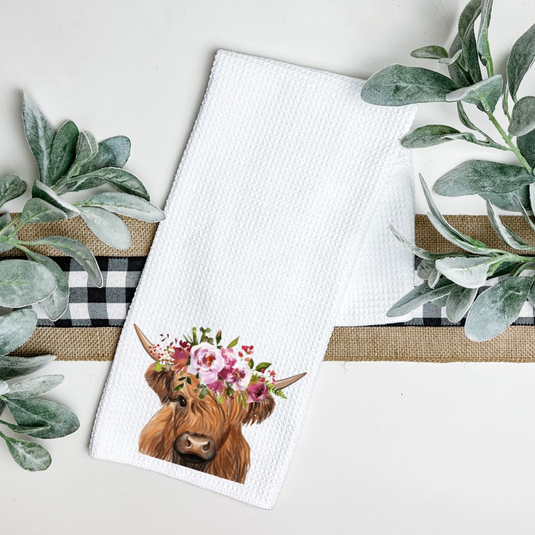 FLORAL HIGHLAND COW HEAD TEA TOWEL Harlow Boutique Official Online Store