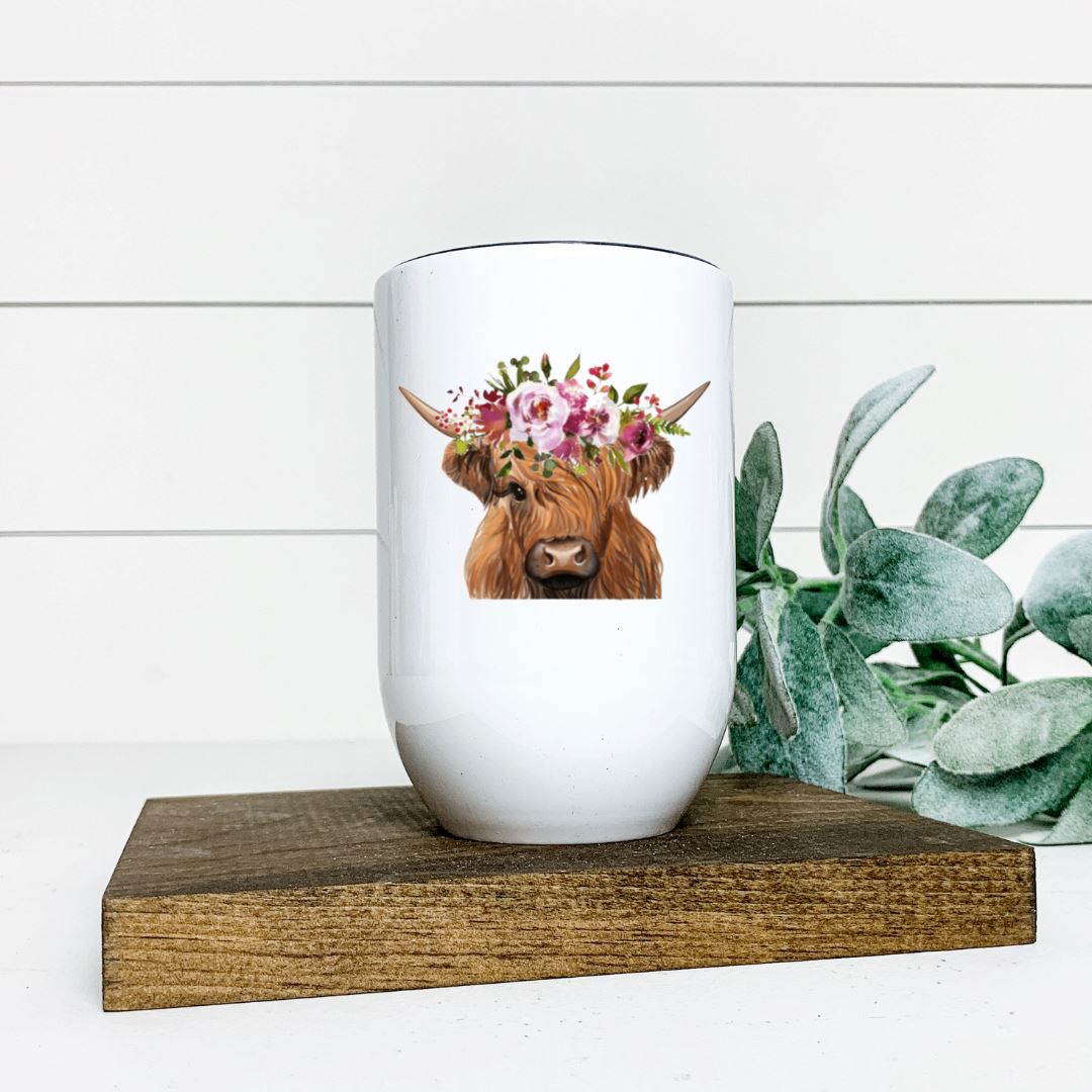 HIGHLAND COW FLORAL HEADBAND WINE TUMBLER Harlow Boutique Official Online Store