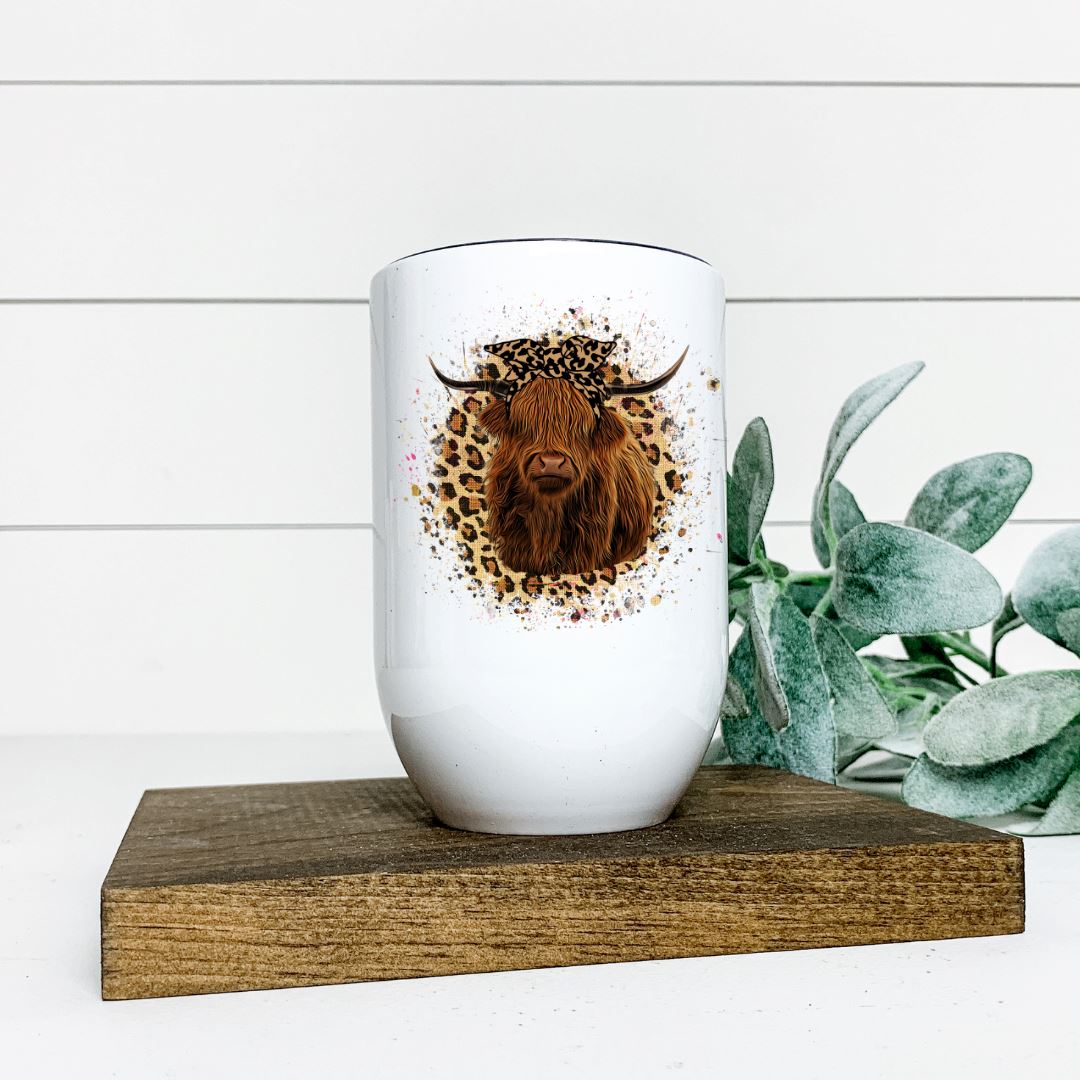 HIGHLAND COW LEOPARD HEADBAND WINE TUMBLER Harlow Boutique Official Online Store