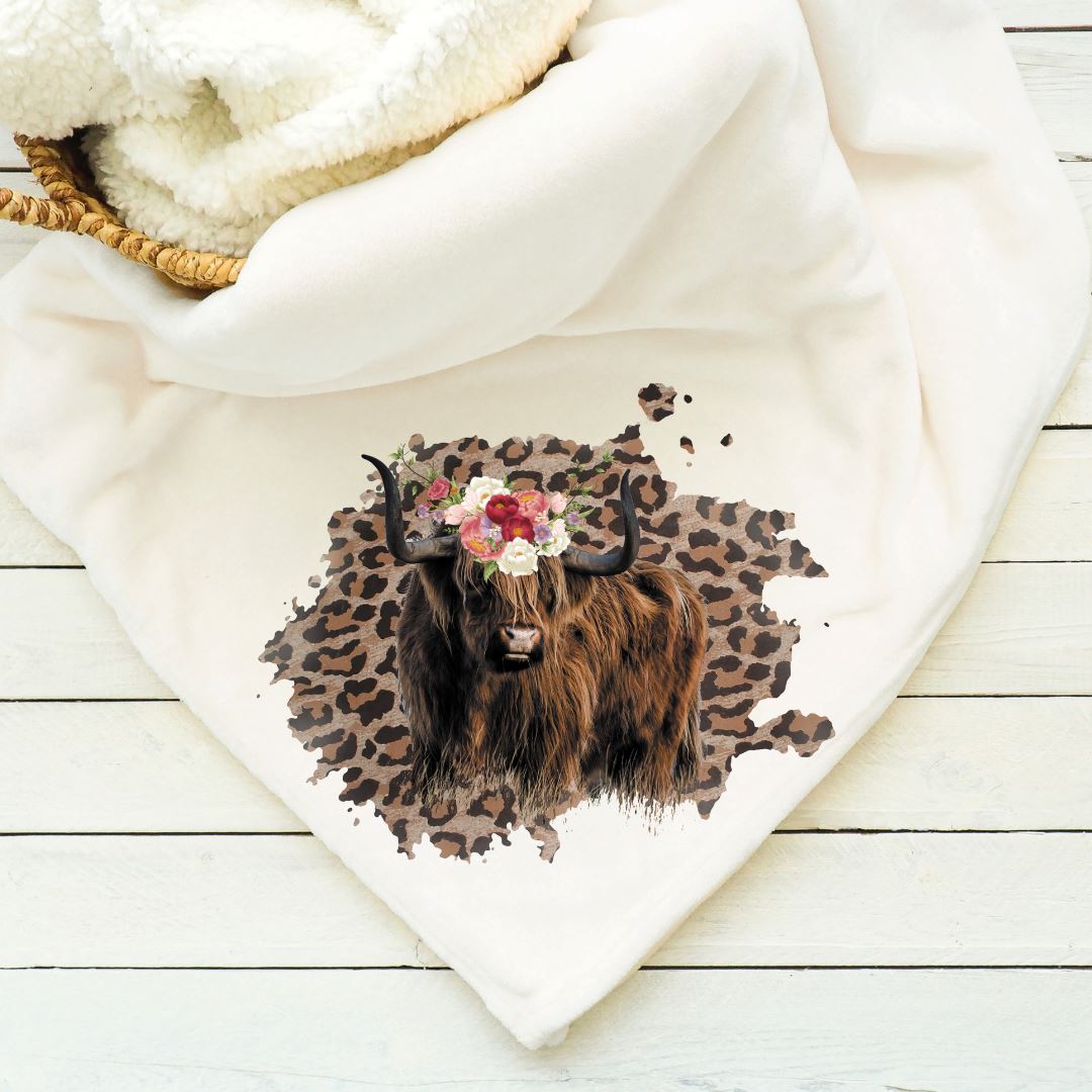 Highland Cow Leopard Floral Blanket Blankets Harlow Boutique Official Online Store