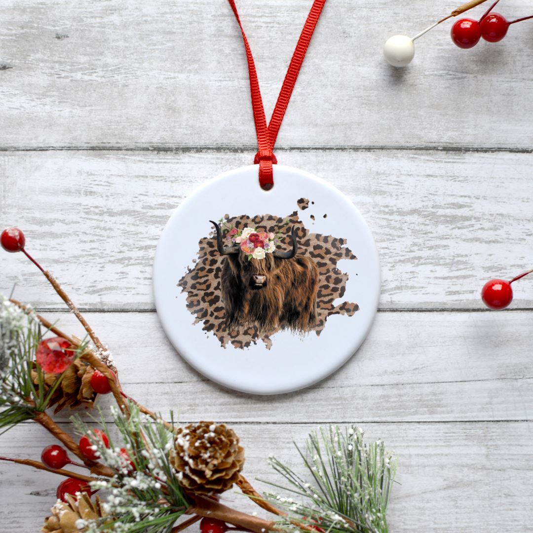 LEOPARD FLORAL HIGHLAND COW ORNAMENT Harlow Boutique Official Online Store