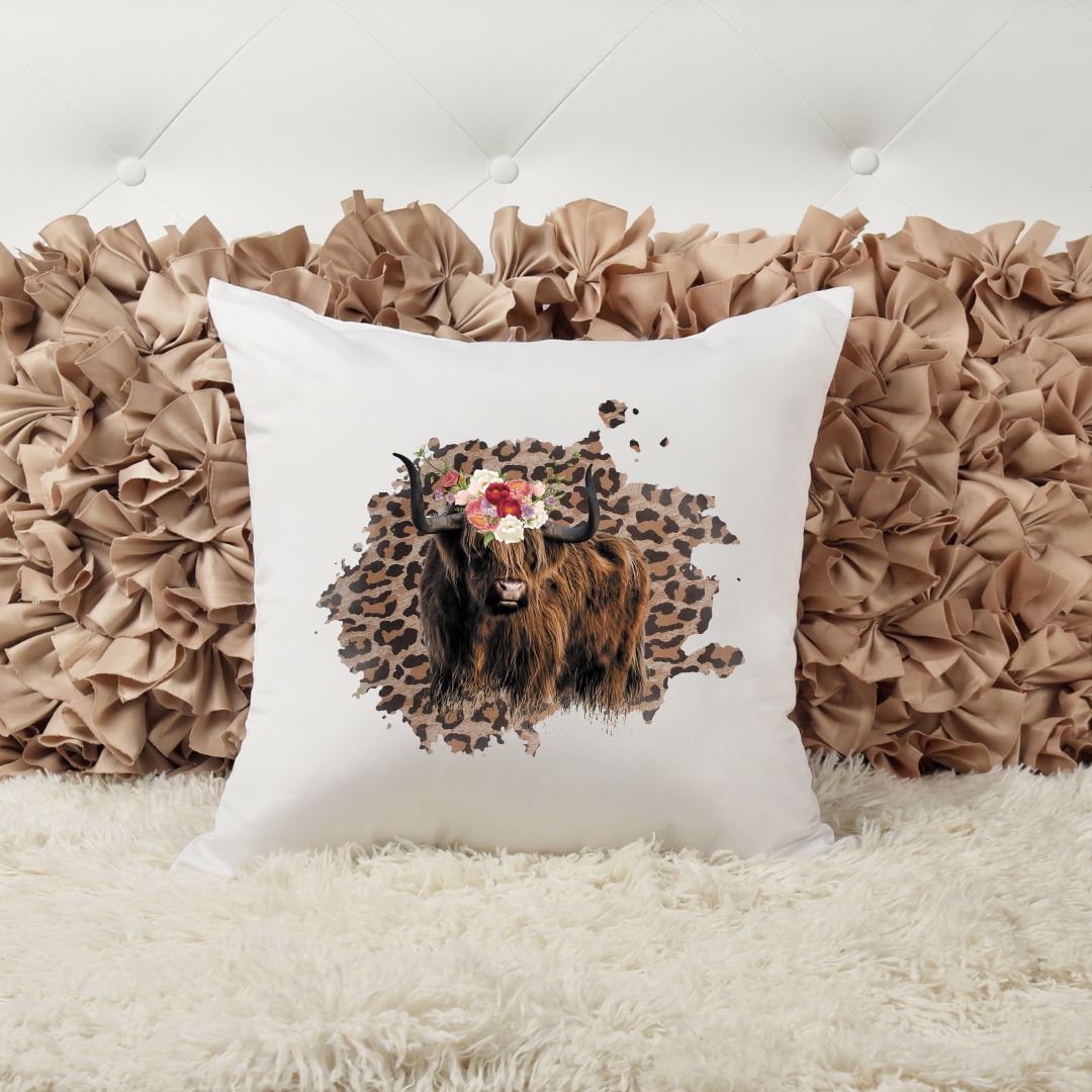LEOPARD FLORAL HIGHLAND COW PILLOW Harlow Boutique Official Online Store