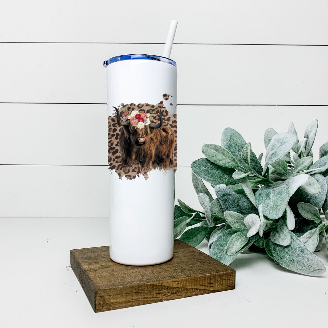 HIGHLAND COW LEOPARD FLORAL TALL TUMBLER Tumblers Harlow Boutique Official Online Store