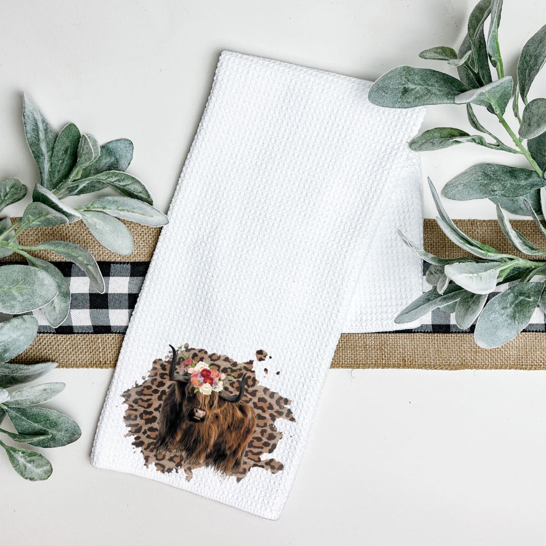LEOPARD FLORAL HIGHLAND COW TEA TOWEL Harlow Boutique Official Online Store
