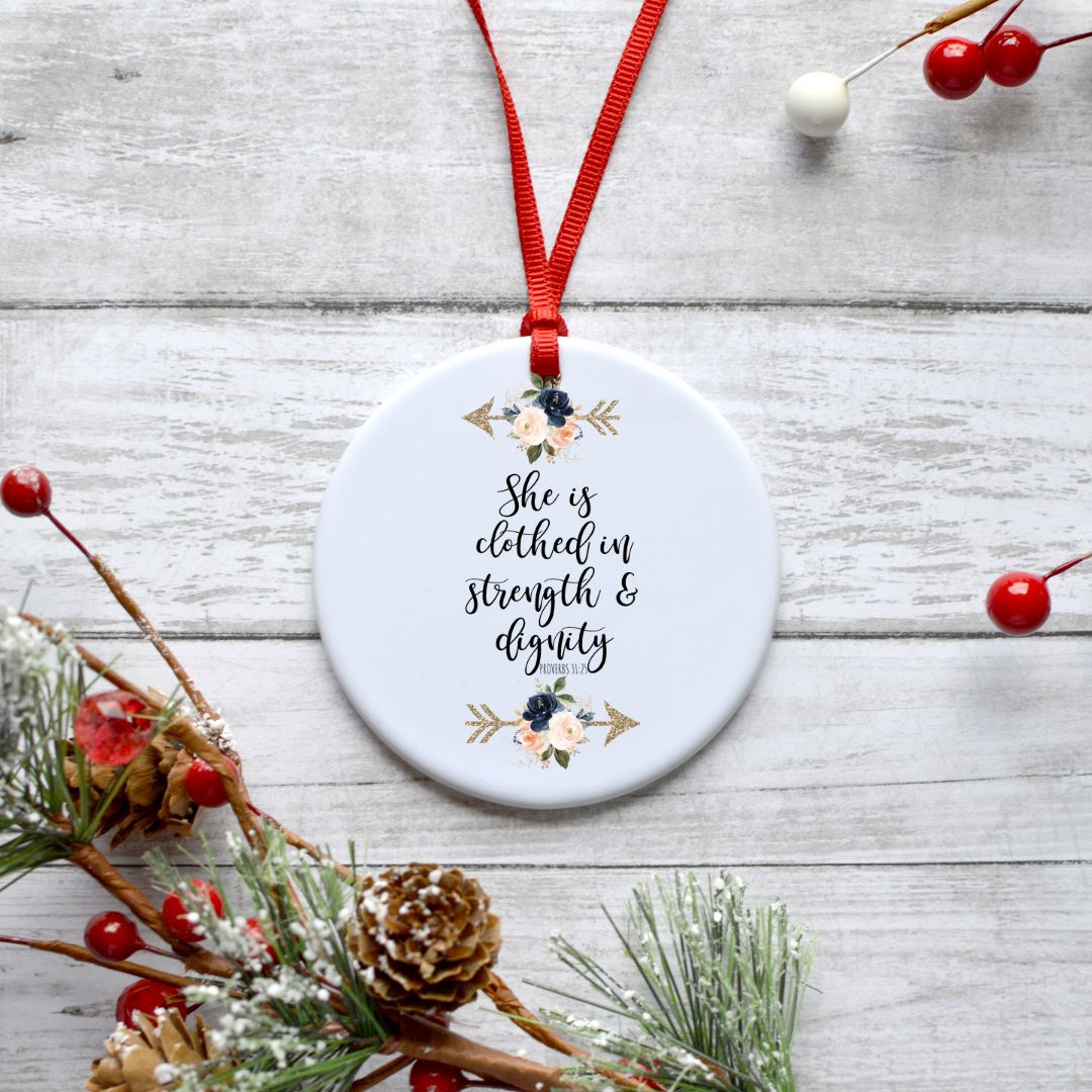 SHE IS CLOTHED IN STRENGTH AND DIGNITY ORNAMENT Harlow Boutique Official Online Store