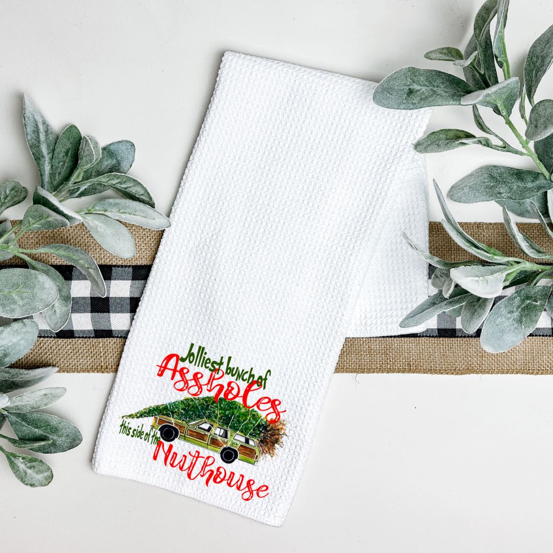 JOLLIEST BUNCH OF ASSHOLES THIS SIDE OF THE NUTHOUSE TEA TOWEL Harlow Boutique Official Online Store
