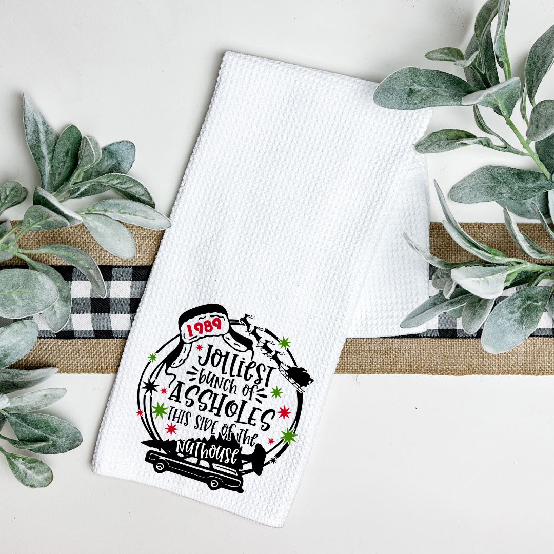 JOLLIEST BUNCH OF ASSHOLES THIS SIDE OF THE NUTHOUSE TEA TOWEL Harlow Boutique Official Online Store