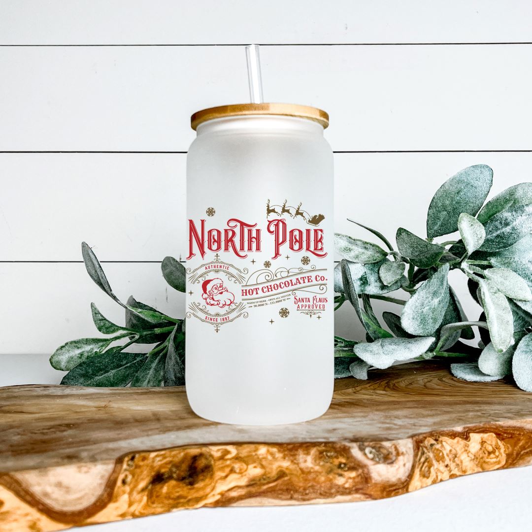 NORTH POLE HOT CHOCOLATE GLASS JAR TUMBLER Harlow Boutique Official Online Store
