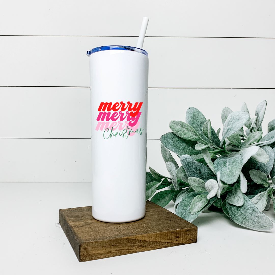MERRY MERRY MERRY CHRISTMAS TALL TUMBLER Tumblers Harlow Boutique Official Online Store