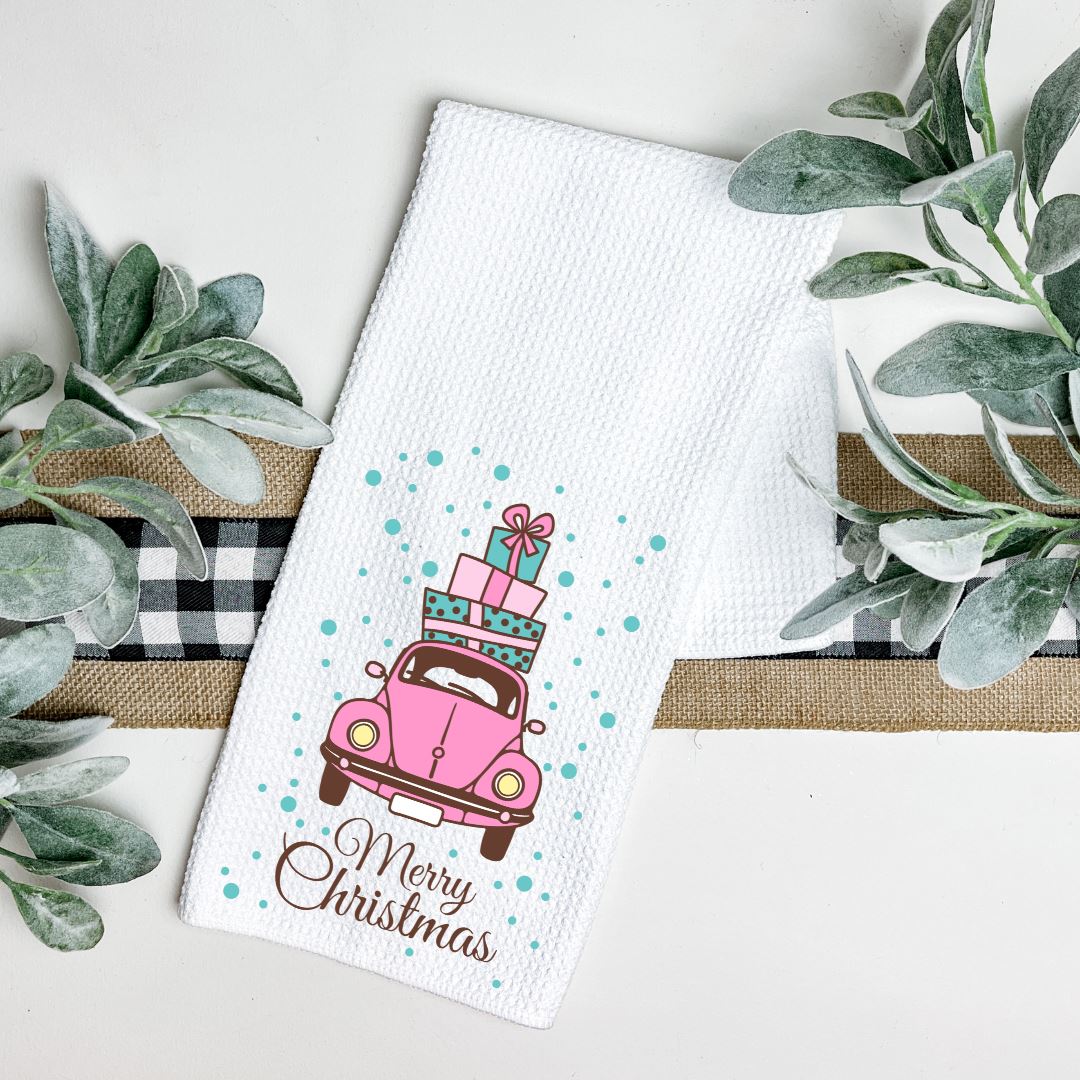 Pink Bug Car Merry Christmas TEA TOWEL Harlow Boutique Official Online Store