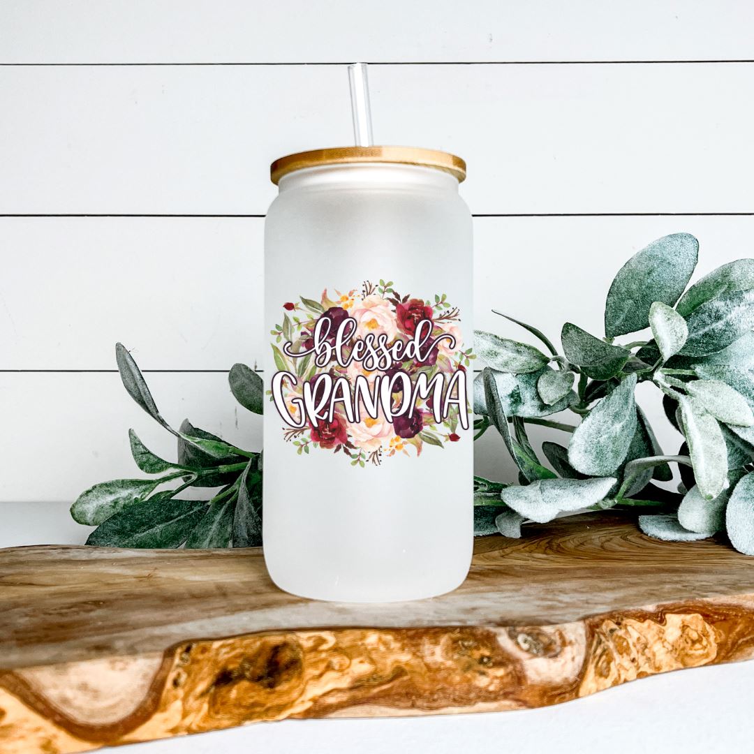 BLESSED GRANDMA FROSTED GLASS JAR TUMBLER Harlow Boutique Official Online Store