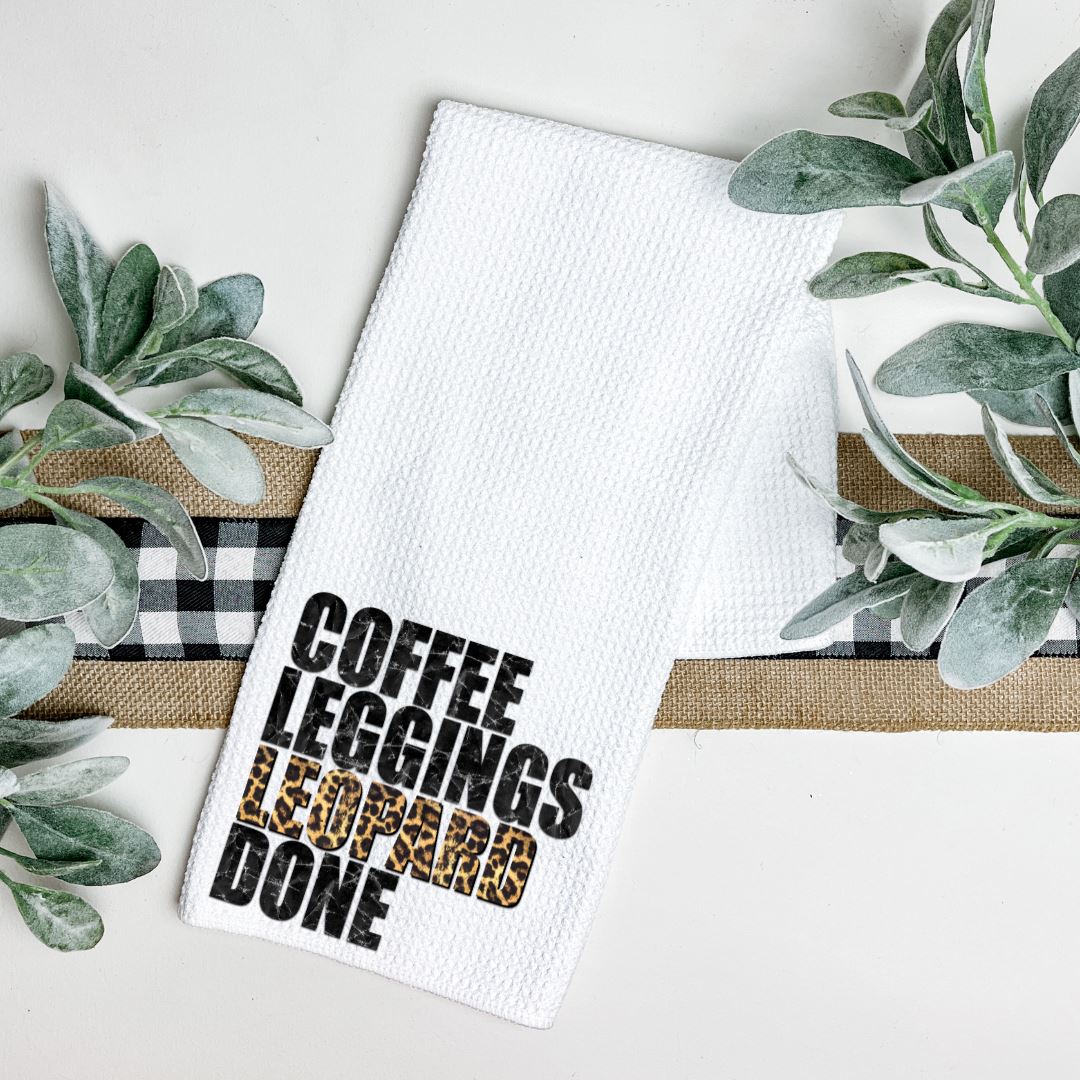 COFFEE LEGGINGS LEOPARD DONE TEA TOWEL Harlow Boutique Official Online Store