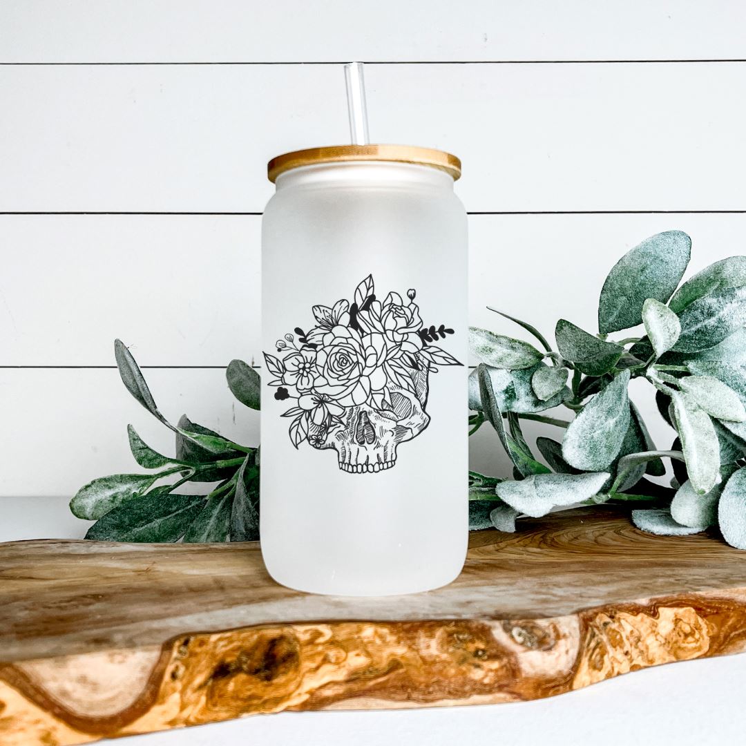 FLORAL SKULL GLASS JAR TUMBLER Harlow Boutique Official Online Store
