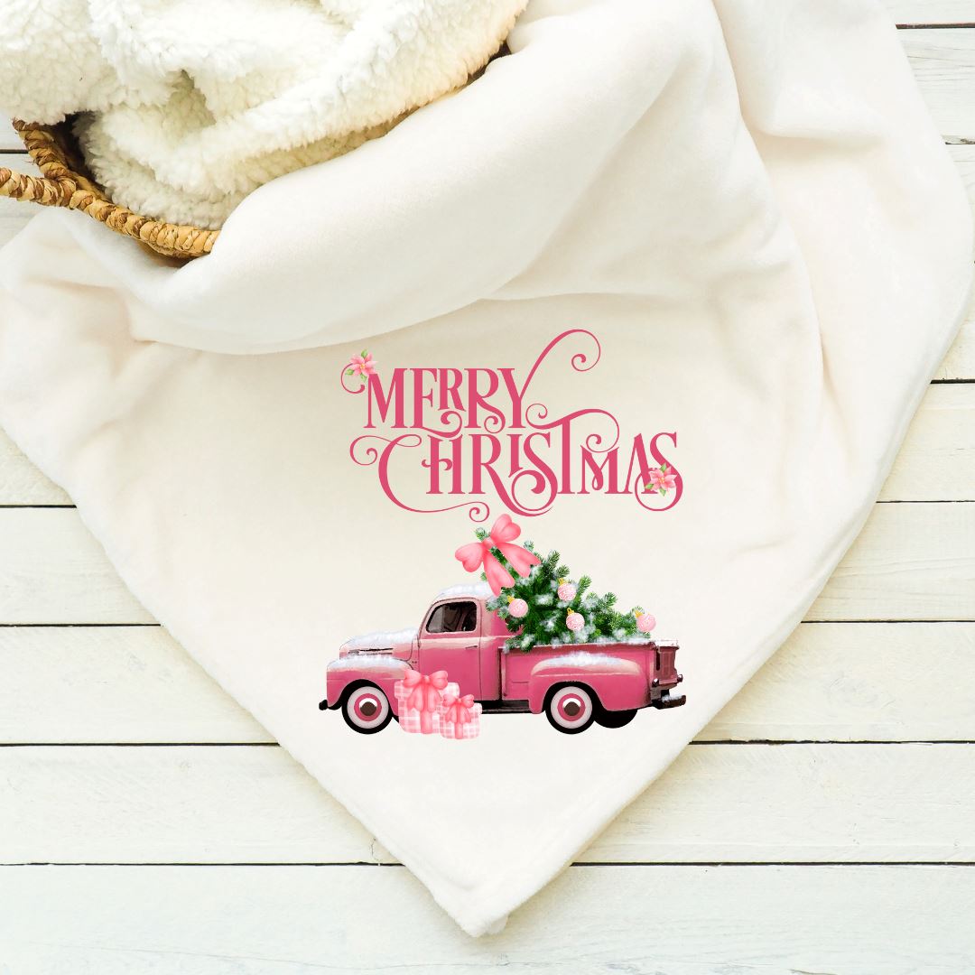 Merry Christmas Pink Vintage Truck Blanket Blankets Harlow Boutique Official Online Store