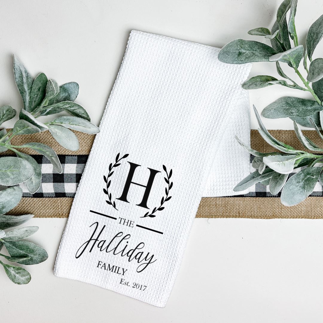 WREATH FAMILY NAME TEA TOWEL Tea Towel Harlow Boutique Official Online Store