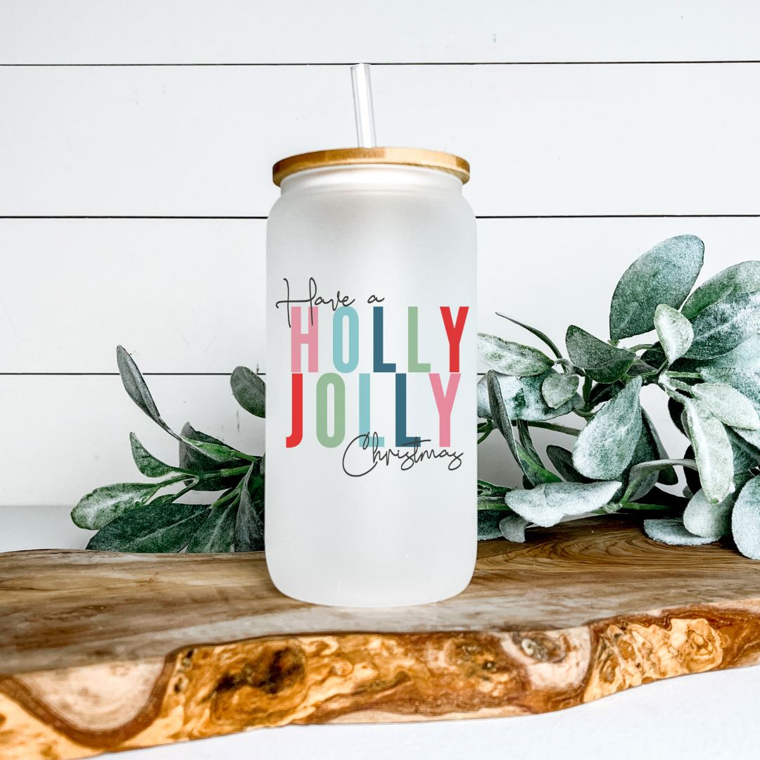HAVE A HOLLY JOLLY CHRISTMAS GLASS JAR TUMBLER Harlow Boutique Official Online Store