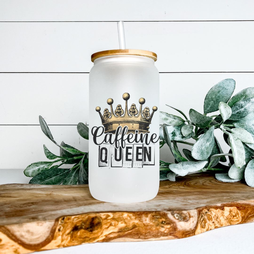 CAFFEINE QUEEN FROSTED GLASS JAR TUMBLER Harlow Boutique Official Online Store