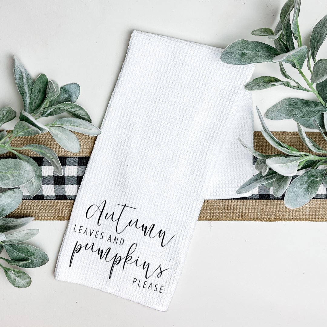 AUTUMN LEAVES AND PUMPKINS PLEASE TEA TOWEL Harlow Boutique Official Online Store