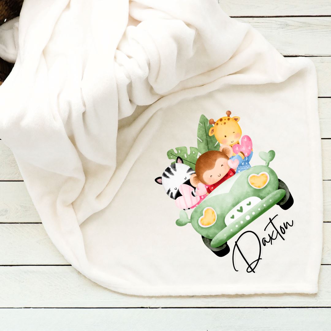 Safari Animals Green Car Baby Blanket Blankets Harlow Boutique Official Online Store
