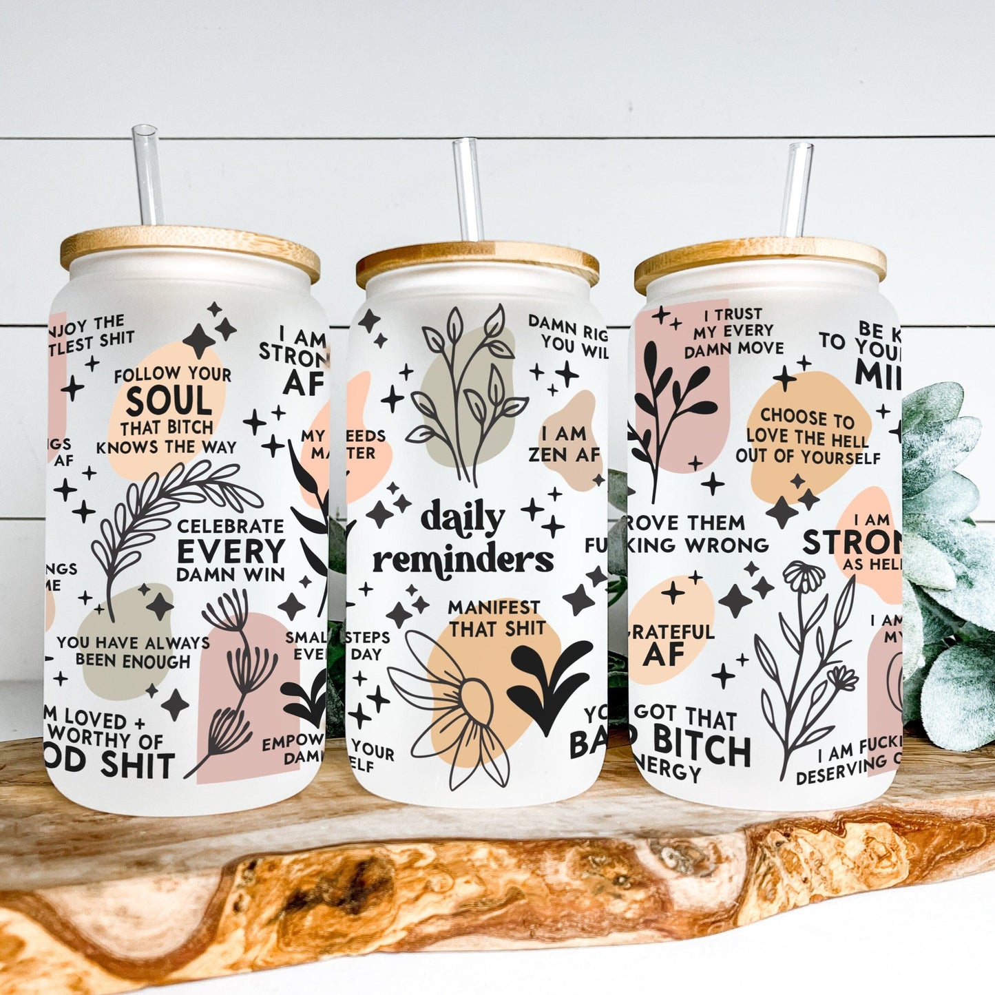 DAILY REMINDERS - SWEARY FROSTED GLASS JAR TUMBLER Harlow Boutique Official Online Store