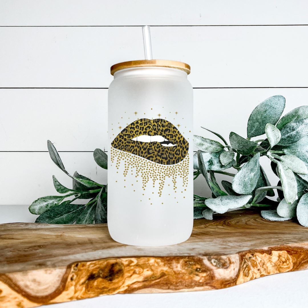 LEOPARD GOLD LIPS GLASS JAR TUMBLER Harlow Boutique Official Online Store