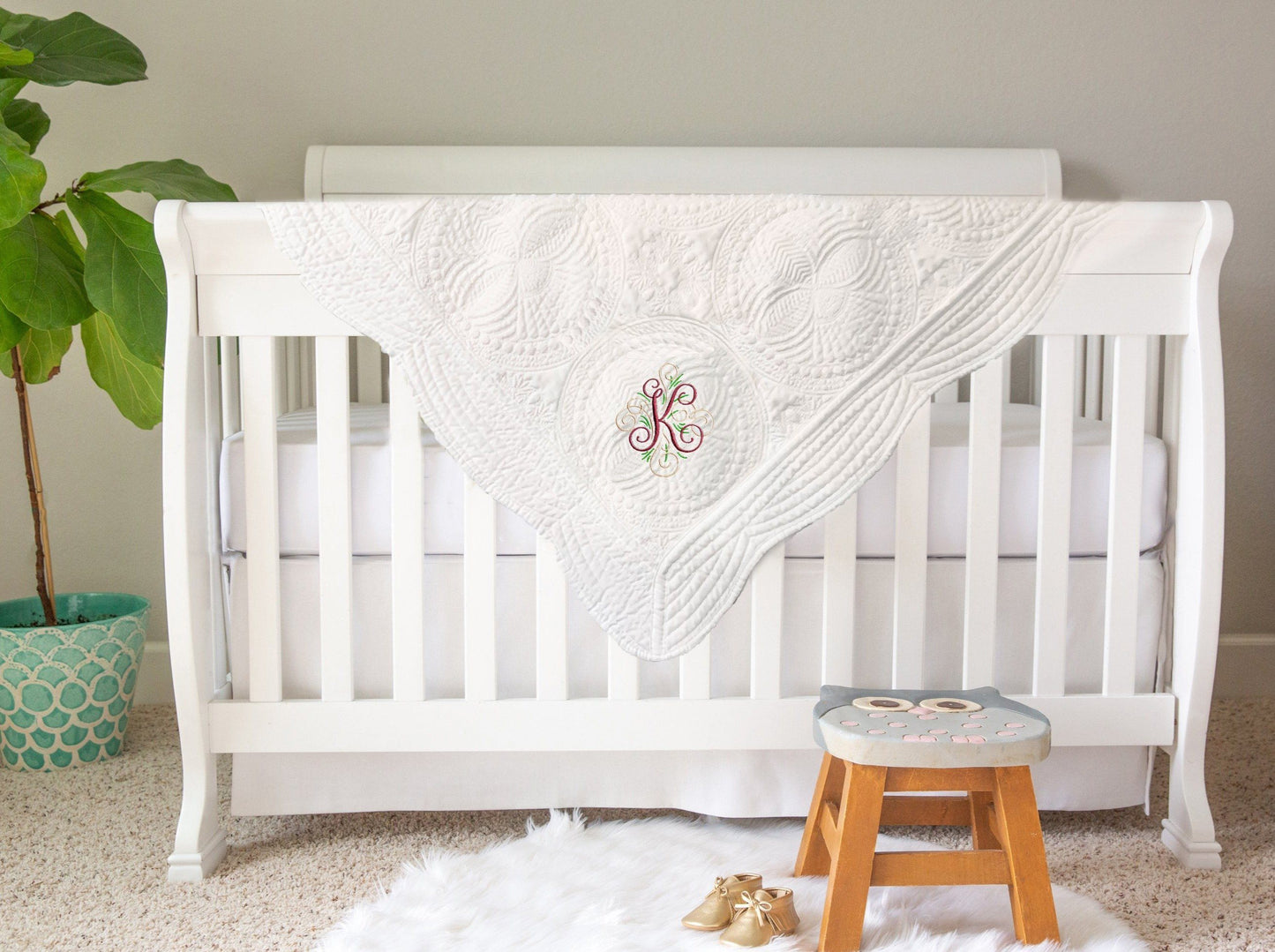 Embroidered Monogram Swirls Quilt Blanket Harlow Baby Boutique