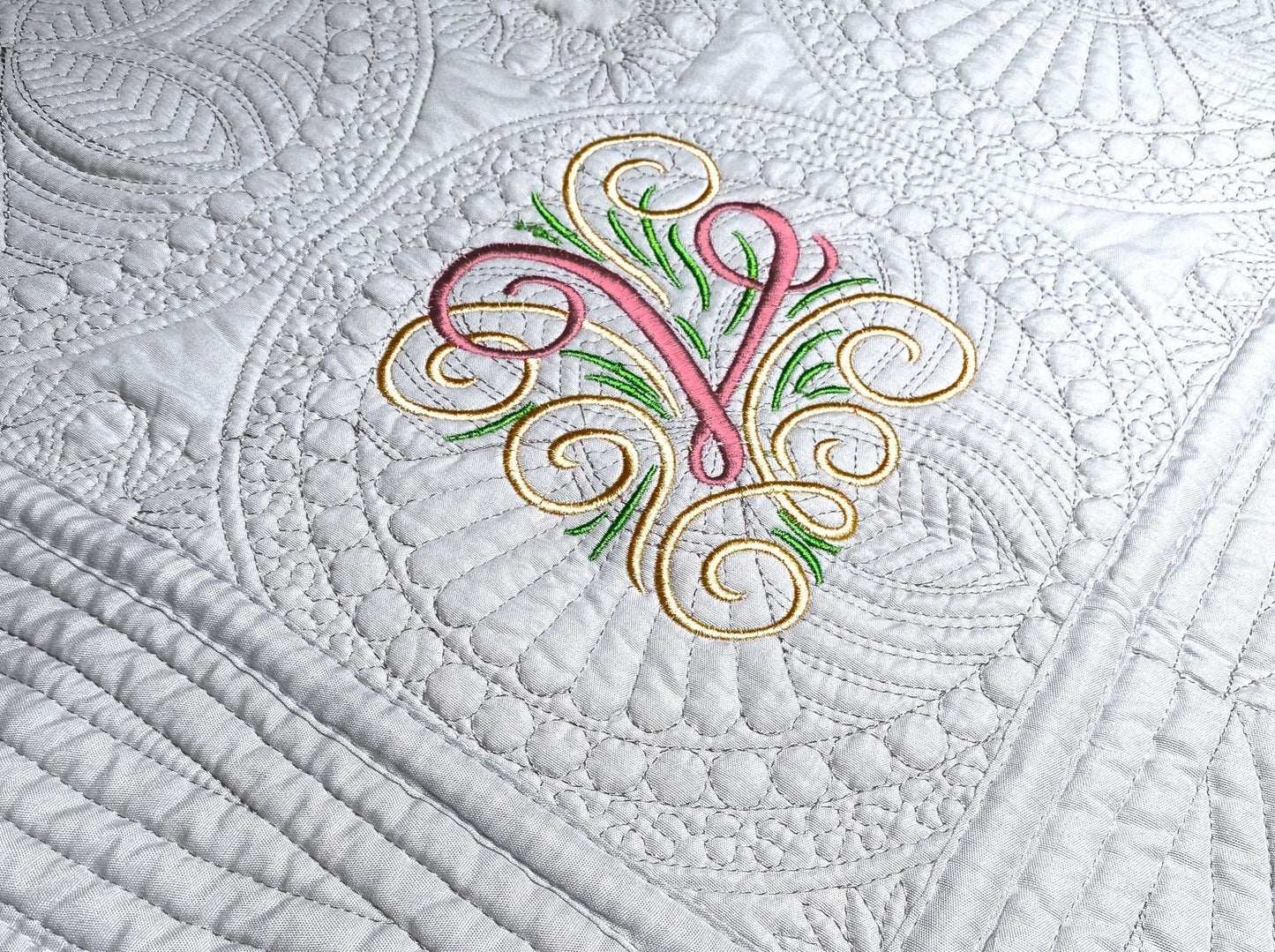 Embroidered Monogram Swirls Quilt Blanket Harlow Baby Boutique