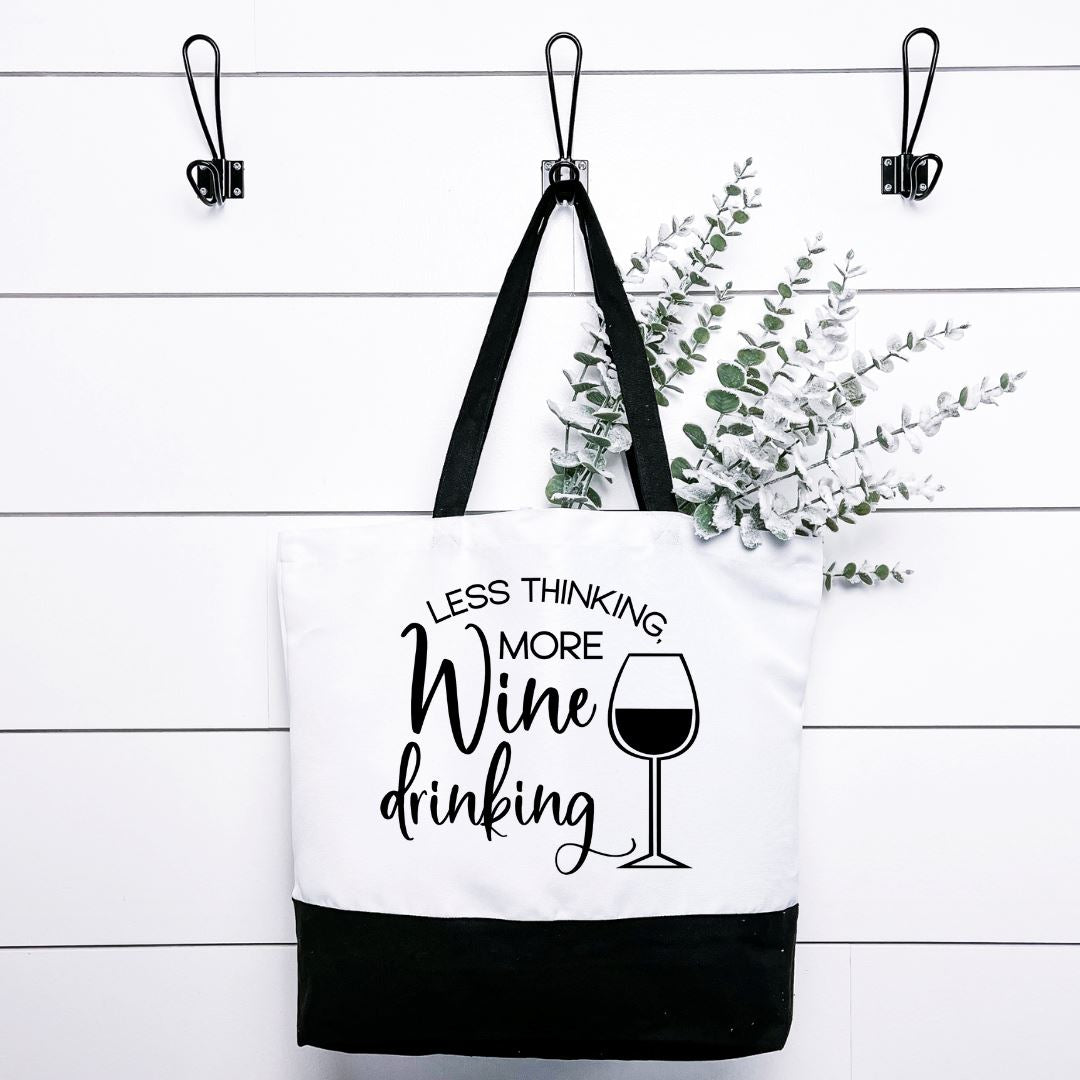 Less Thinking More Wine Drinking Tote Bag Harlow Boutique Official Online Store 