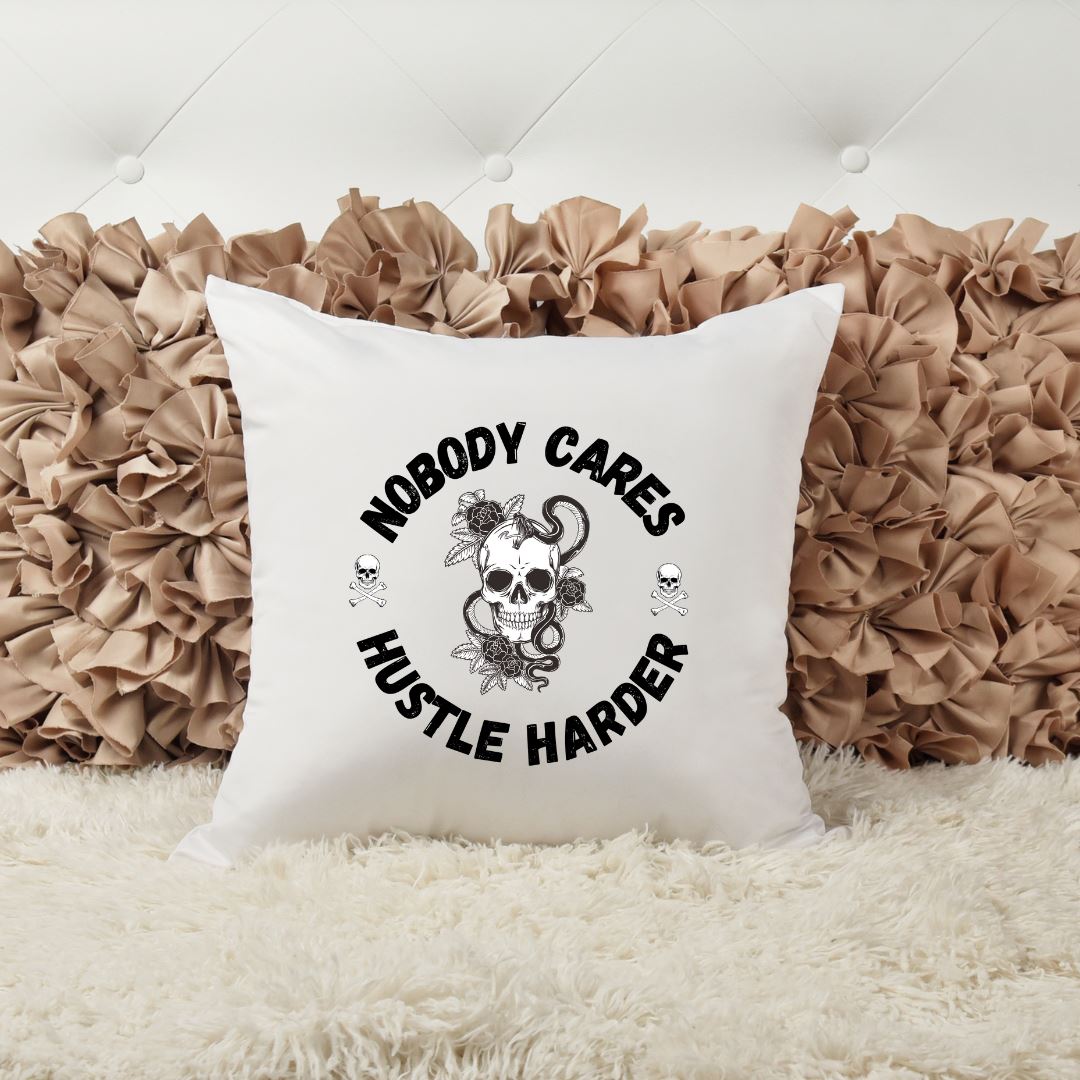 NOBODY CARES HUSTLE HARDER PILLOW Pillow Harlow Boutique Official Online Store 