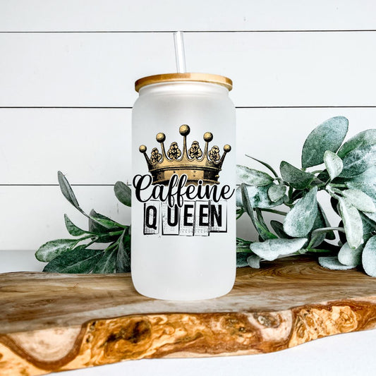 CAFFEINE QUEEN FROSTED GLASS JAR TUMBLER Harlow Boutique Official Online Store 